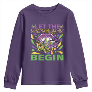 Mardi Gras Youth Sweatshirt Let The Shenanigans Begin Leopard Lips TS09 Purple Print Your Wear