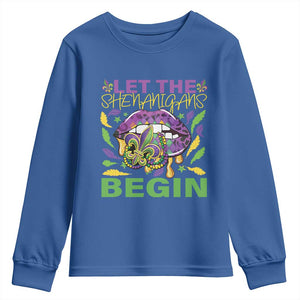 Mardi Gras Youth Sweatshirt Let The Shenanigans Begin Leopard Lips TS09 Royal Blue Print Your Wear