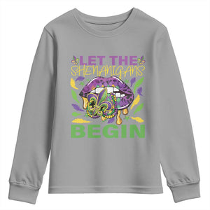 Mardi Gras Youth Sweatshirt Let The Shenanigans Begin Leopard Lips TS09 Sport Gray Print Your Wear