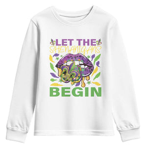 Mardi Gras Youth Sweatshirt Let The Shenanigans Begin Leopard Lips TS09 White Print Your Wear