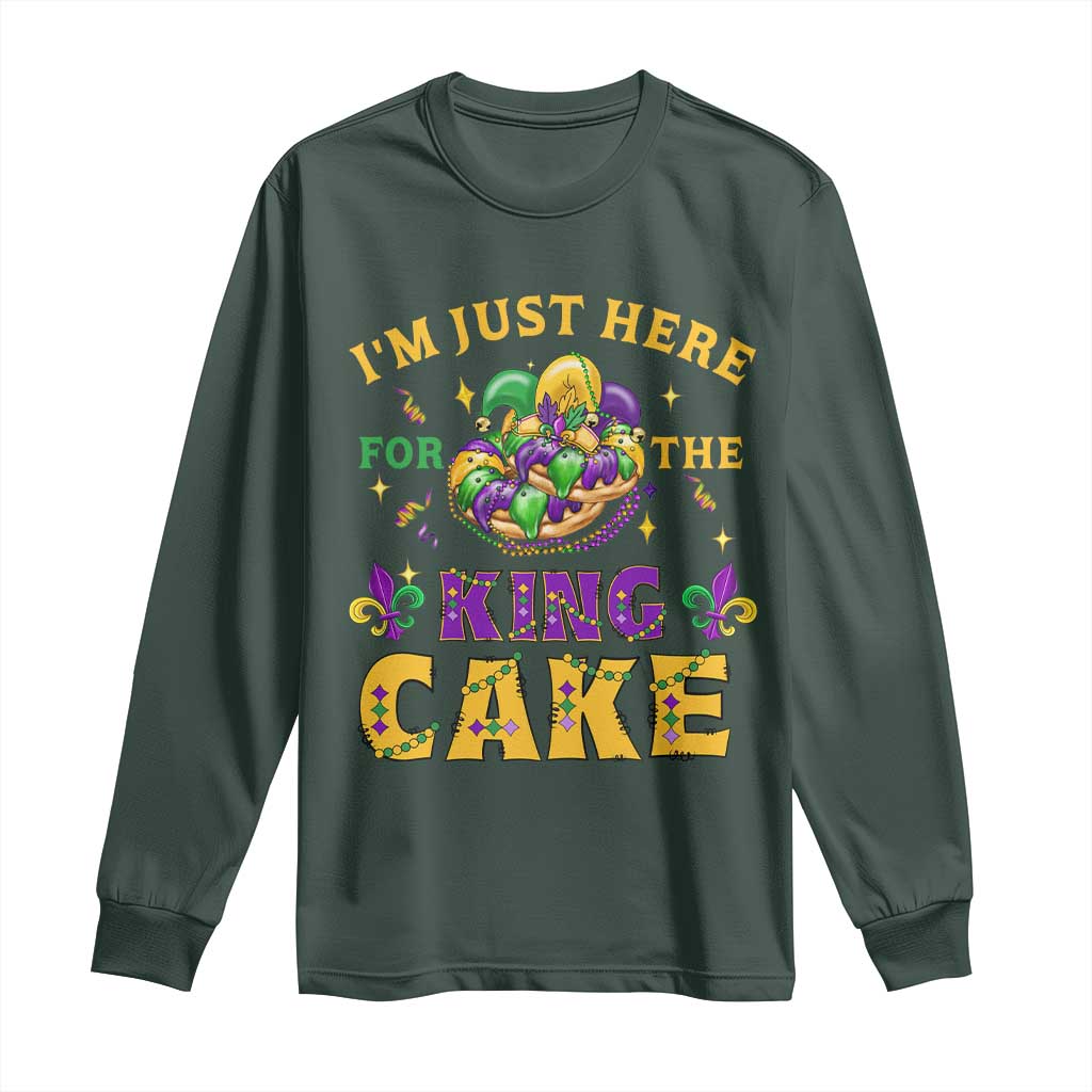 Funny Mardi Gras Long Sleeve Shirt I'm Just Here For The King Cake TS09 Dark Forest Green Print Your Wear