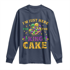Funny Mardi Gras Long Sleeve Shirt I'm Just Here For The King Cake TS09 Navy Print Your Wear