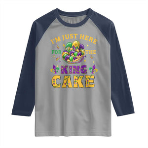 Funny Mardi Gras Raglan Shirt I'm Just Here For The King Cake TS09 Sport Gray Navy Print Your Wear