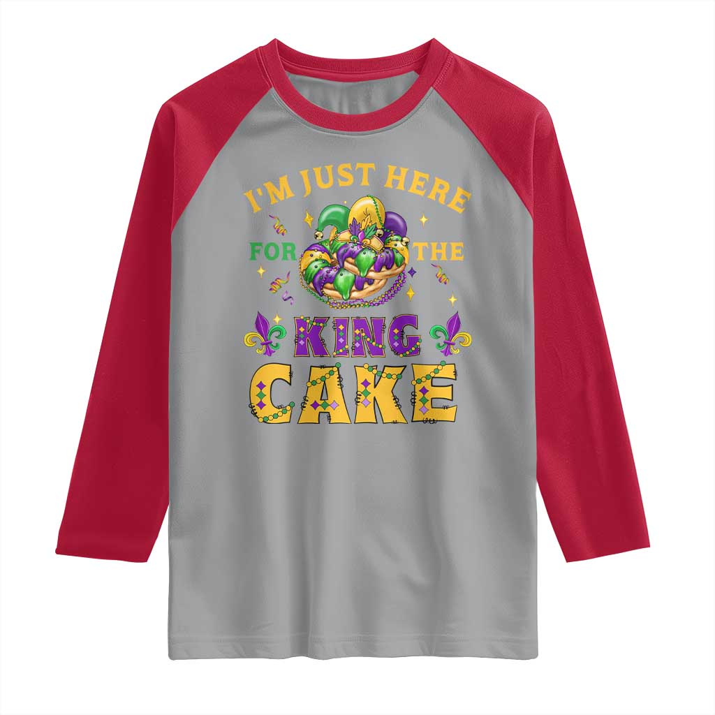 Funny Mardi Gras Raglan Shirt I'm Just Here For The King Cake TS09 Sport Gray Red Print Your Wear