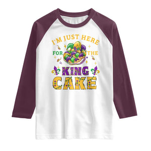 Funny Mardi Gras Raglan Shirt I'm Just Here For The King Cake TS09 White Maroon Print Your Wear