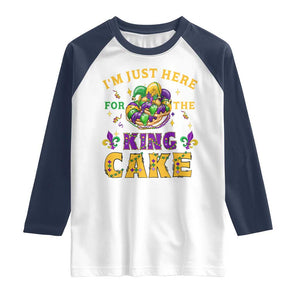 Funny Mardi Gras Raglan Shirt I'm Just Here For The King Cake TS09 White Navy Print Your Wear