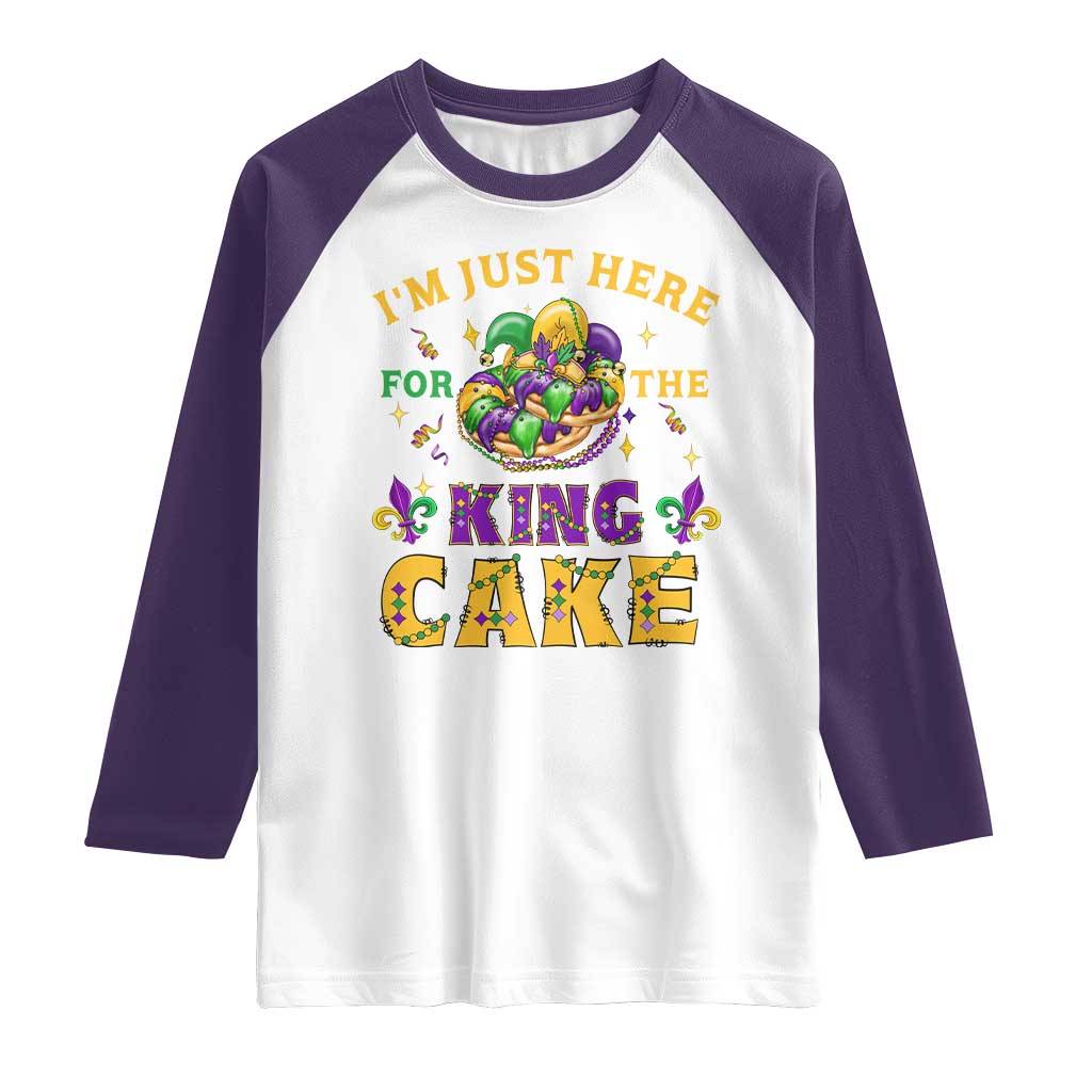 Funny Mardi Gras Raglan Shirt I'm Just Here For The King Cake TS09 White Purple Print Your Wear
