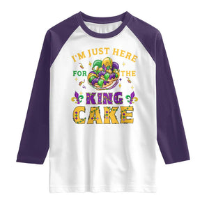Funny Mardi Gras Raglan Shirt I'm Just Here For The King Cake TS09 White Purple Print Your Wear
