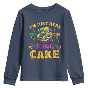 Funny Mardi Gras Youth Sweatshirt I'm Just Here For The King Cake TS09 Navy Print Your Wear