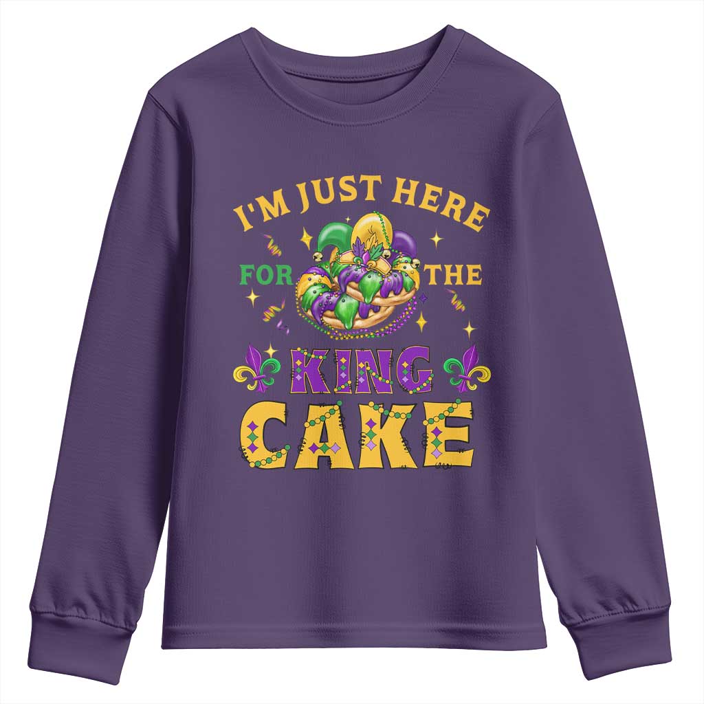 Funny Mardi Gras Youth Sweatshirt I'm Just Here For The King Cake TS09 Purple Print Your Wear