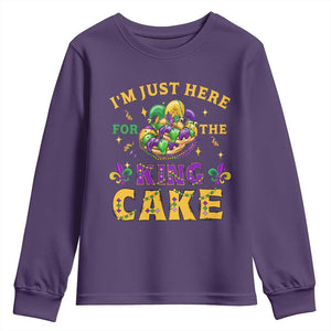 Funny Mardi Gras Youth Sweatshirt I'm Just Here For The King Cake TS09 Purple Print Your Wear