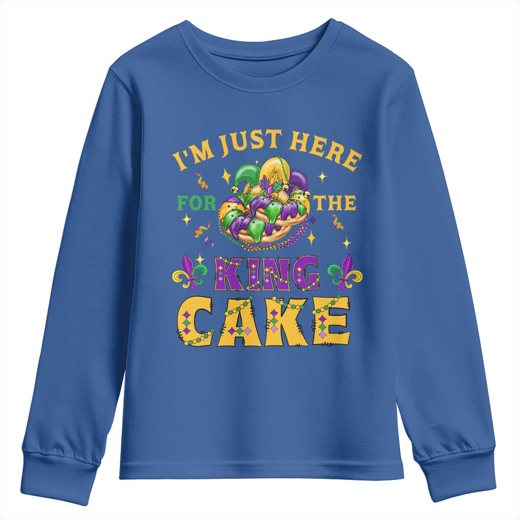 Funny Mardi Gras Youth Sweatshirt I'm Just Here For The King Cake TS09 Royal Blue Print Your Wear