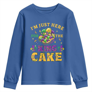 Funny Mardi Gras Youth Sweatshirt I'm Just Here For The King Cake TS09 Royal Blue Print Your Wear