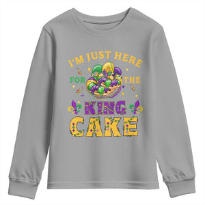 Funny Mardi Gras Youth Sweatshirt I'm Just Here For The King Cake TS09 Sport Gray Print Your Wear