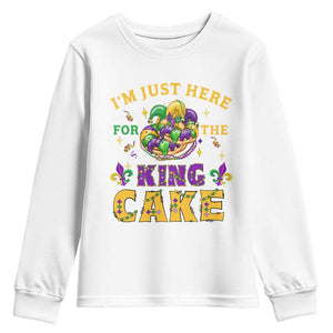 Funny Mardi Gras Youth Sweatshirt I'm Just Here For The King Cake TS09 White Print Your Wear