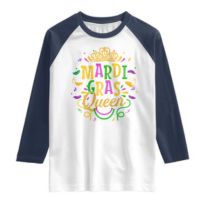 Mardi Gras Queen Raglan Shirt Parade Party Fat Tuesday New Orleans TS09 White Navy Print Your Wear