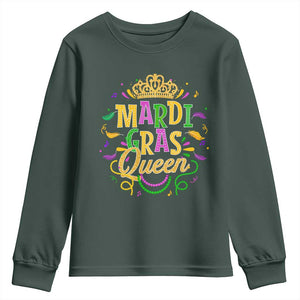 Mardi Gras Queen Youth Sweatshirt Parade Party Fat Tuesday New Orleans TS09 Dark Forest Green Print Your Wear