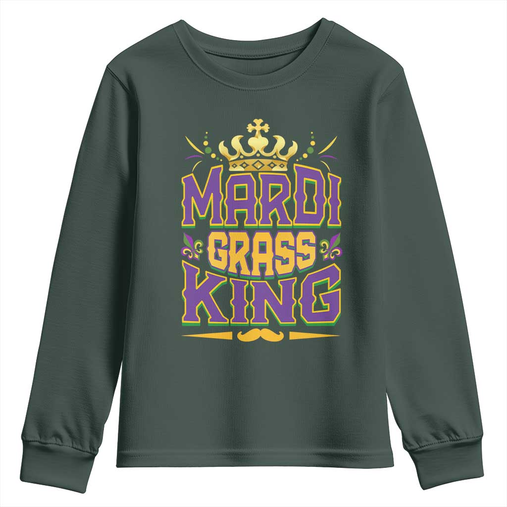 Mardi Gras King Youth Sweatshirt Parade Party Fat Tuesday New Orleans TS09 Dark Forest Green Print Your Wear