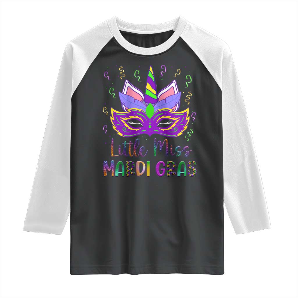 Mardi Gras Raglan Shirt Little Miss Unicorn Cute Girl Women TS09 Black White Print Your Wear