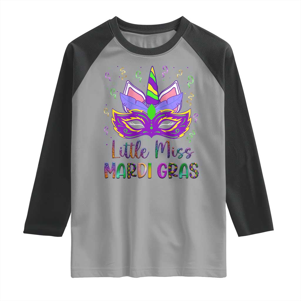 Mardi Gras Raglan Shirt Little Miss Unicorn Cute Girl Women TS09 Sport Gray Black Print Your Wear