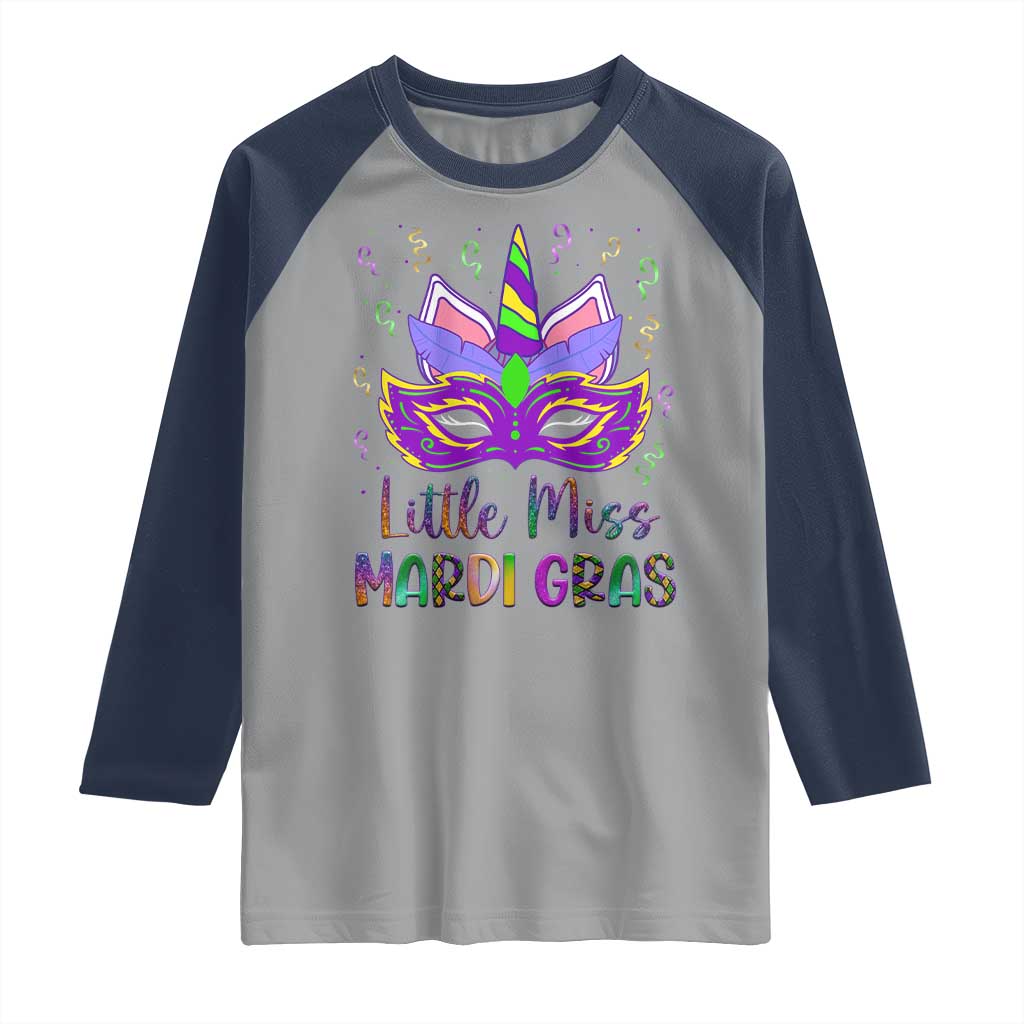 Mardi Gras Raglan Shirt Little Miss Unicorn Cute Girl Women TS09 Sport Gray Navy Print Your Wear