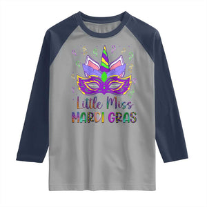 Mardi Gras Raglan Shirt Little Miss Unicorn Cute Girl Women TS09 Sport Gray Navy Print Your Wear