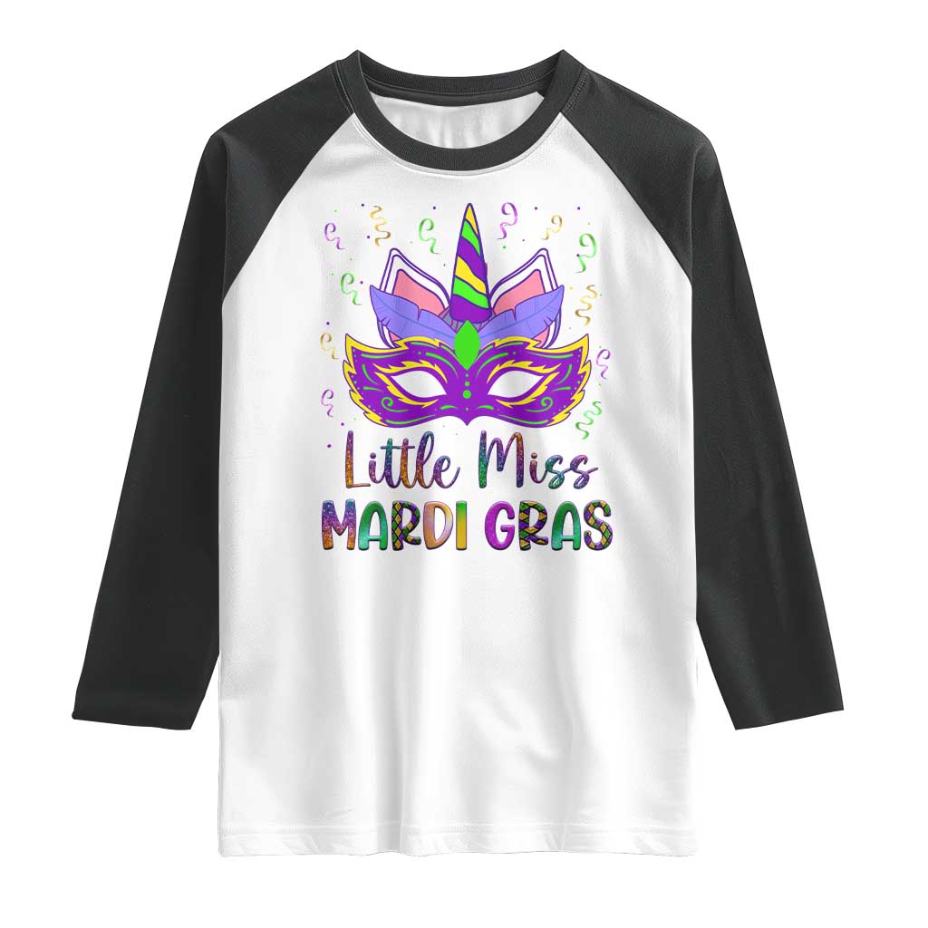 Mardi Gras Raglan Shirt Little Miss Unicorn Cute Girl Women TS09 White Black Print Your Wear