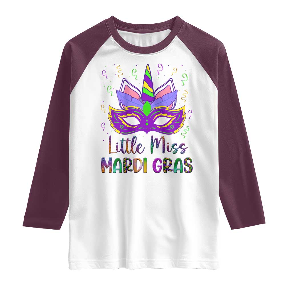 Mardi Gras Raglan Shirt Little Miss Unicorn Cute Girl Women TS09 White Maroon Print Your Wear