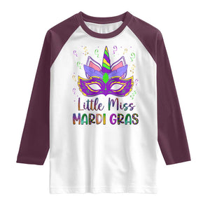 Mardi Gras Raglan Shirt Little Miss Unicorn Cute Girl Women TS09 White Maroon Print Your Wear