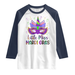 Mardi Gras Raglan Shirt Little Miss Unicorn Cute Girl Women TS09 White Navy Print Your Wear