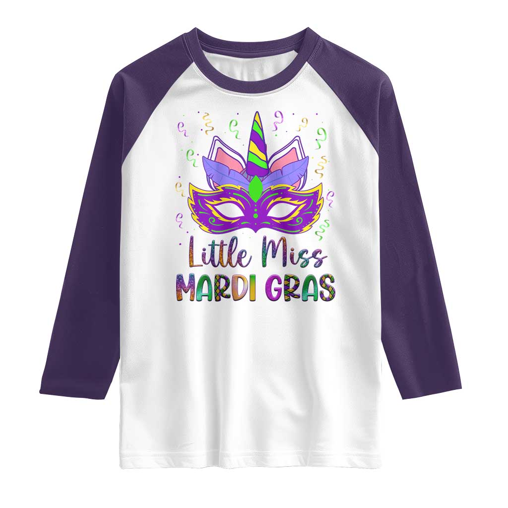 Mardi Gras Raglan Shirt Little Miss Unicorn Cute Girl Women TS09 White Purple Print Your Wear