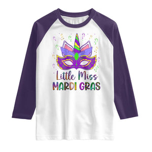 Mardi Gras Raglan Shirt Little Miss Unicorn Cute Girl Women TS09 White Purple Print Your Wear