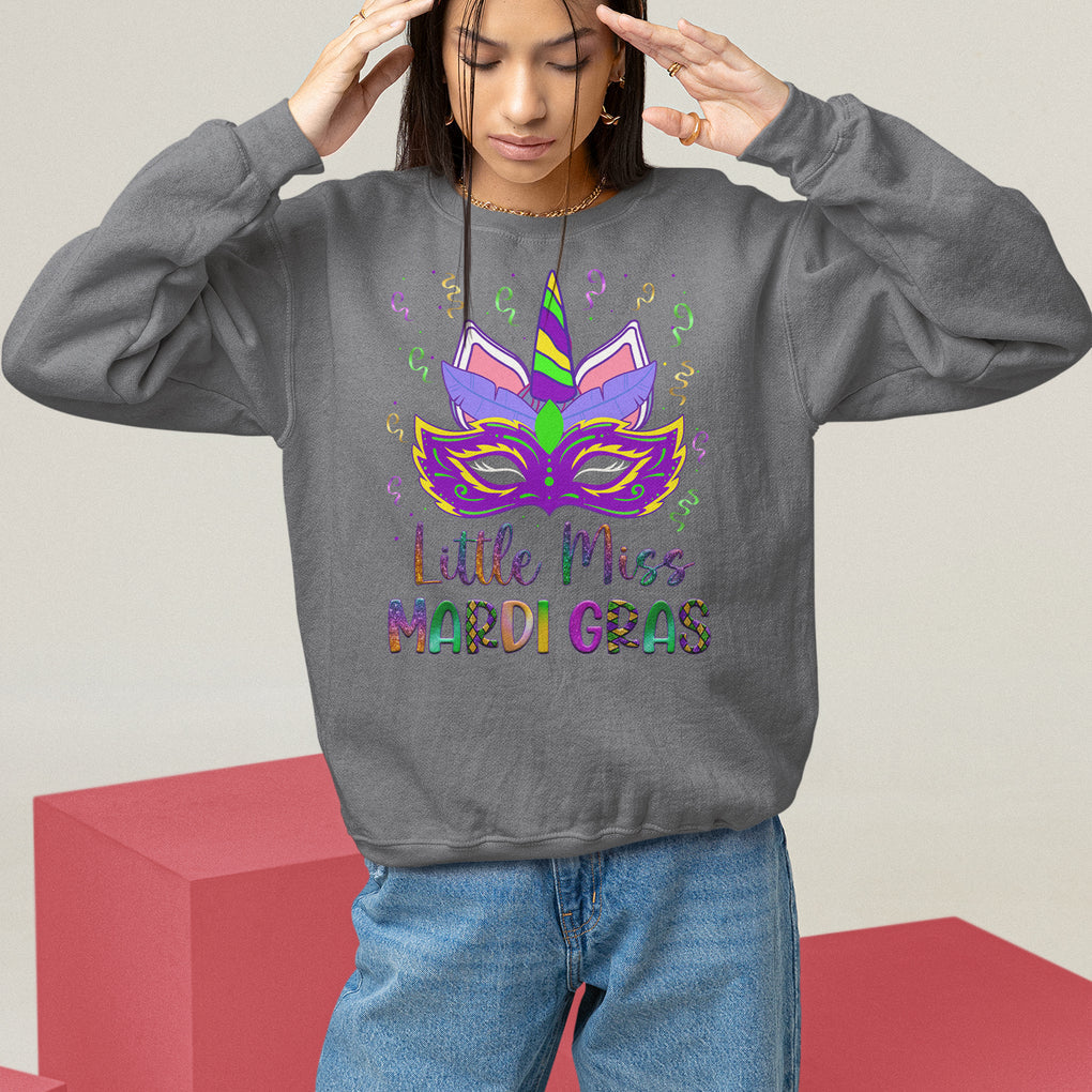 Mardi Gras Sweatshirt Little Miss Unicorn Cute Girl Women TS09 Charcoal Printyourwear