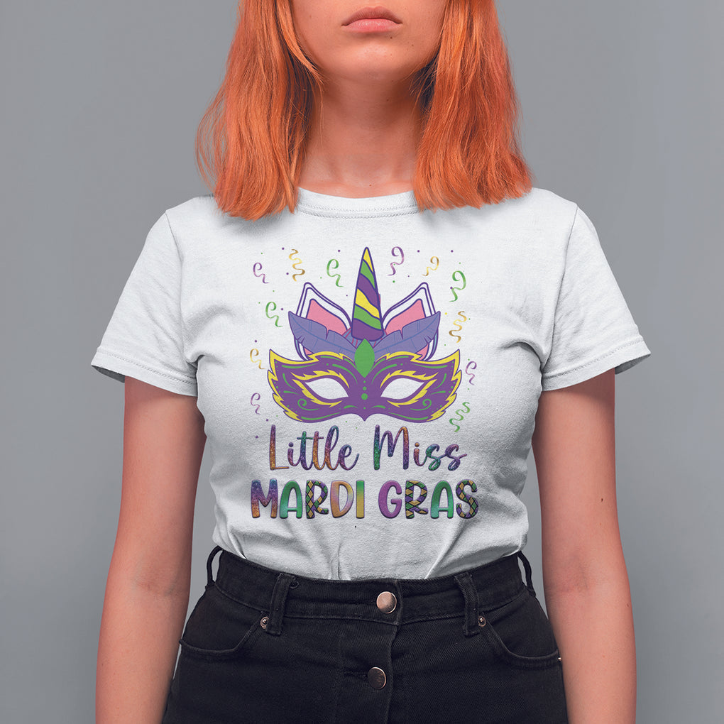 Mardi Gras T Shirt For Women Little Miss Unicorn Cute Girl Women TS09 White Printyourwear