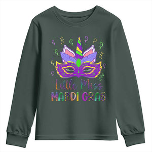 Mardi Gras Youth Sweatshirt Little Miss Unicorn Cute Girl Women TS09 Dark Forest Green Print Your Wear