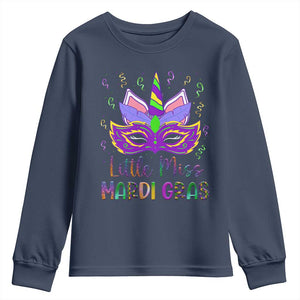Mardi Gras Youth Sweatshirt Little Miss Unicorn Cute Girl Women TS09 Navy Print Your Wear