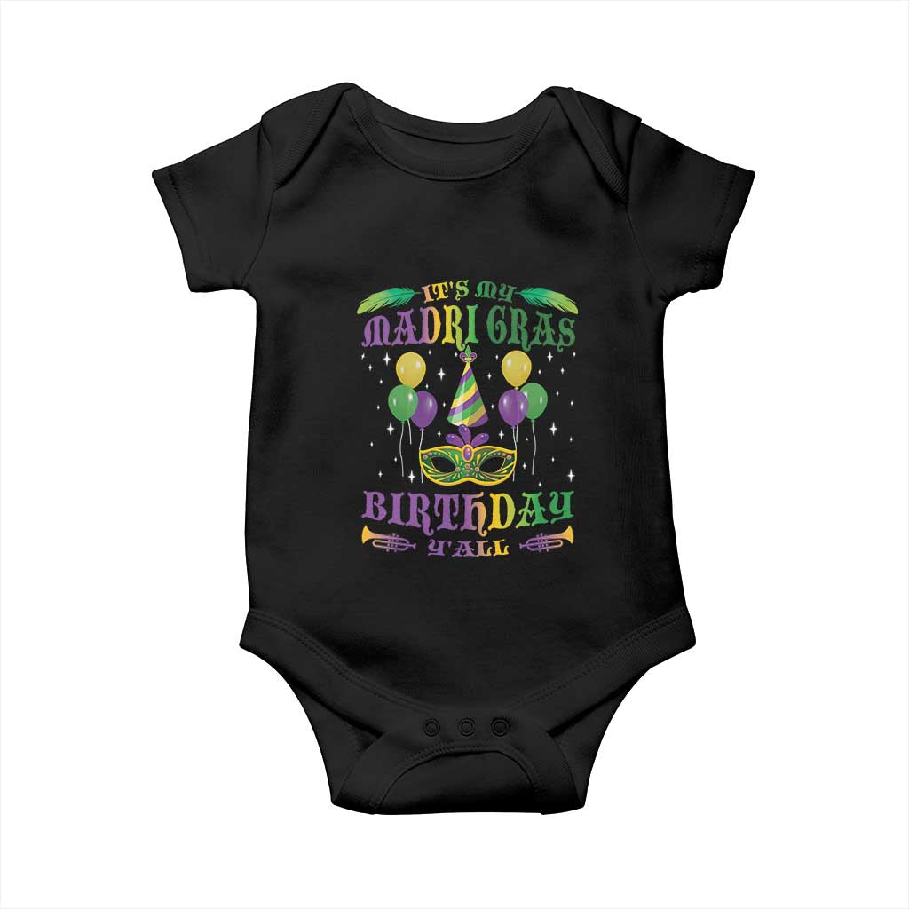 Funny It's My Mardi Gras Birthday Y'all Baby Onesie TS09 Black Print Your Wear