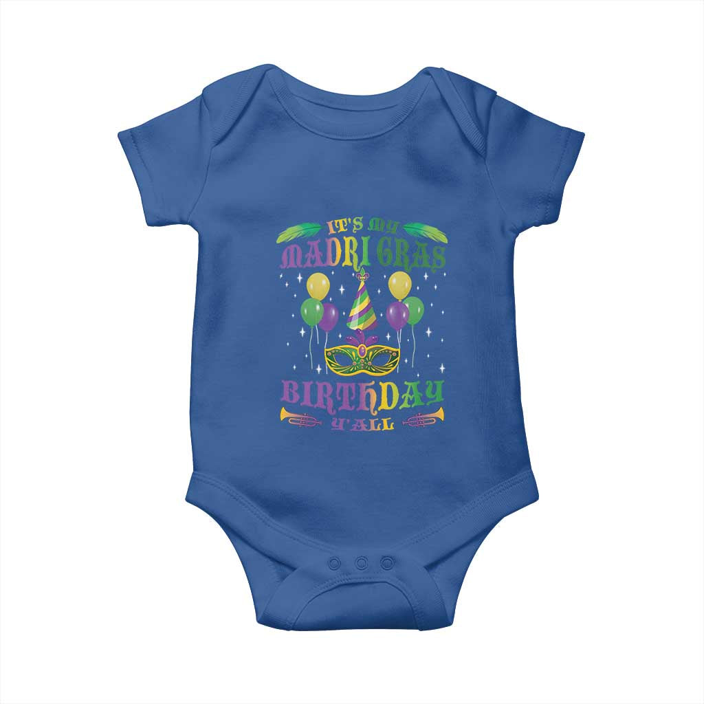 Funny It's My Mardi Gras Birthday Y'all Baby Onesie TS09 Royal Blue Print Your Wear