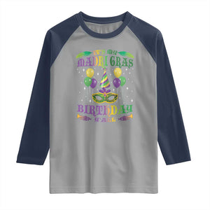 Funny It's My Mardi Gras Birthday Y'all Raglan Shirt TS09 Sport Gray Navy Print Your Wear