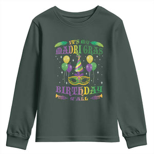 Funny It's My Mardi Gras Birthday Y'all Youth Sweatshirt TS09 Dark Forest Green Print Your Wear