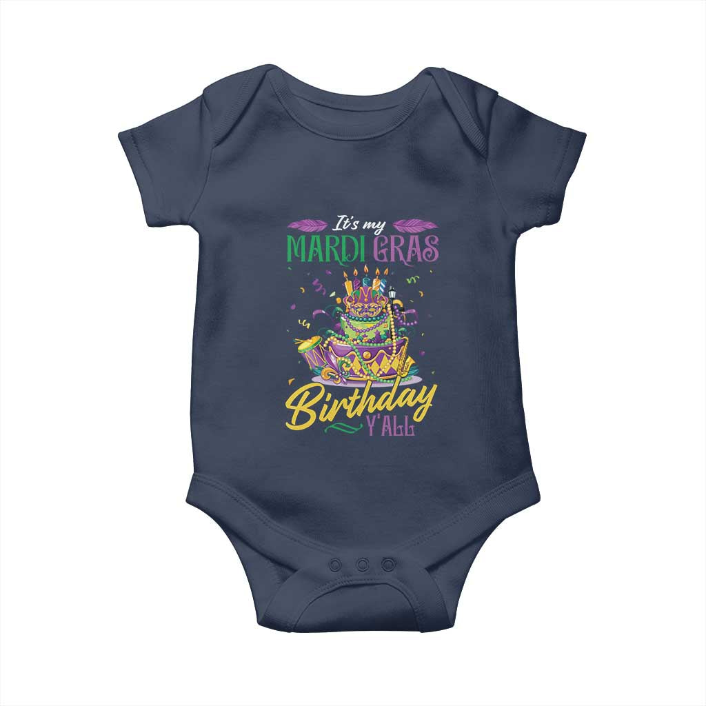 It's My Mardi Gras Birthday Y'all Funny Baby Onesie TS09 Navy Print Your Wear