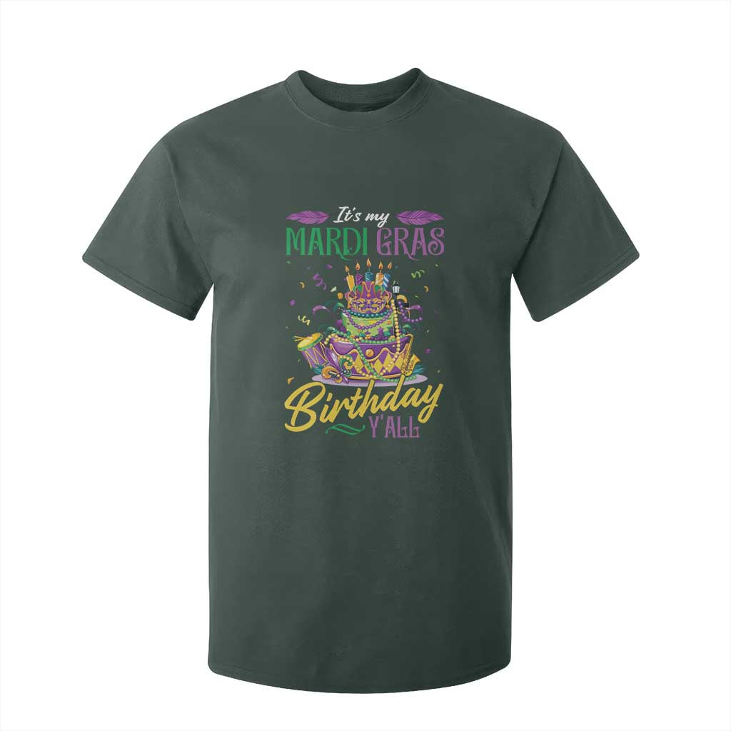 It's My Mardi Gras Birthday Y'all Funny T Shirt For Kid TS09 Dark Forest Green Print Your Wear