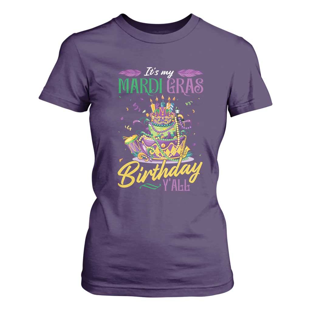 It's My Mardi Gras Birthday Y'all Funny T Shirt For Women TS09 Purple Print Your Wear