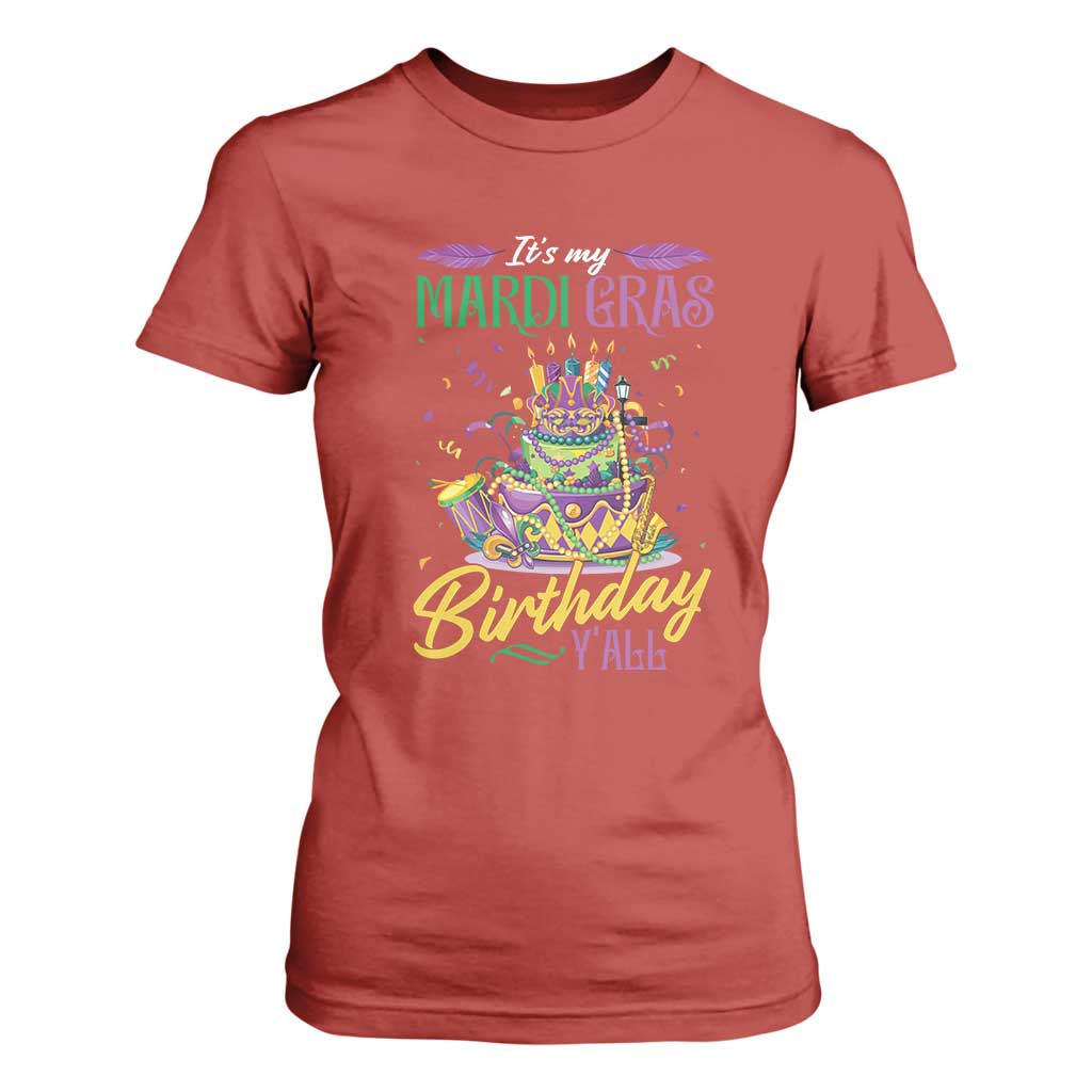 It's My Mardi Gras Birthday Y'all Funny T Shirt For Women TS09 Red Print Your Wear