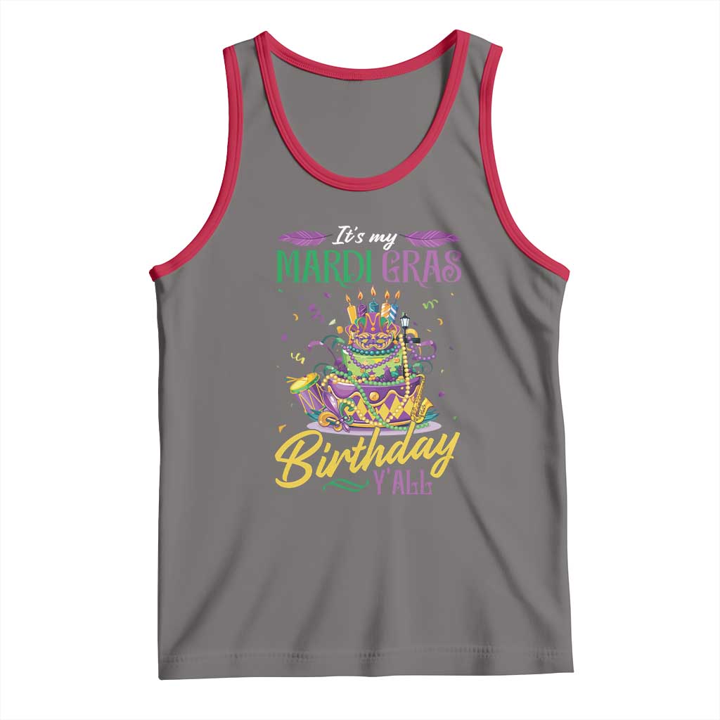 It's My Mardi Gras Birthday Y'all Funny Tank Top TS09 Deep Heather Red Print Your Wear