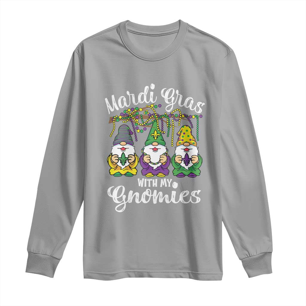 Mardi Gras With My Gnomies Funny Gnomes Squad Long Sleeve Shirt TS09 Sport Gray Print Your Wear