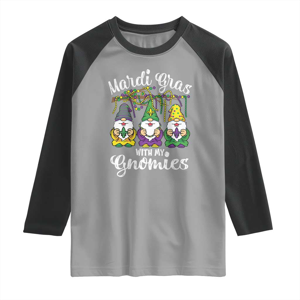 Mardi Gras With My Gnomies Funny Gnomes Squad Raglan Shirt TS09 Sport Gray Black Print Your Wear