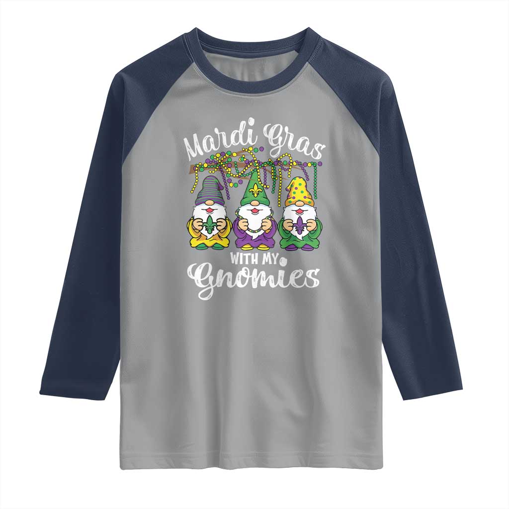 Mardi Gras With My Gnomies Funny Gnomes Squad Raglan Shirt TS09 Sport Gray Navy Print Your Wear