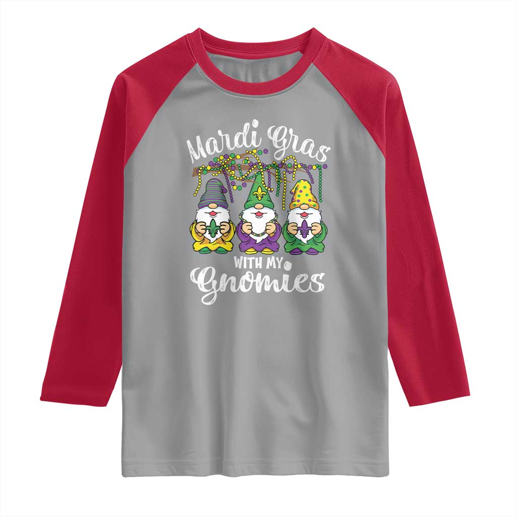 Mardi Gras With My Gnomies Funny Gnomes Squad Raglan Shirt TS09 Sport Gray Red Print Your Wear