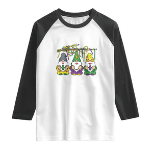 Mardi Gras With My Gnomies Funny Gnomes Squad Raglan Shirt TS09 White Black Print Your Wear